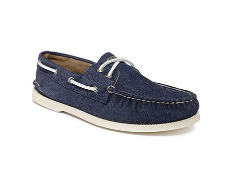 Dark blue and white suede boat shoe