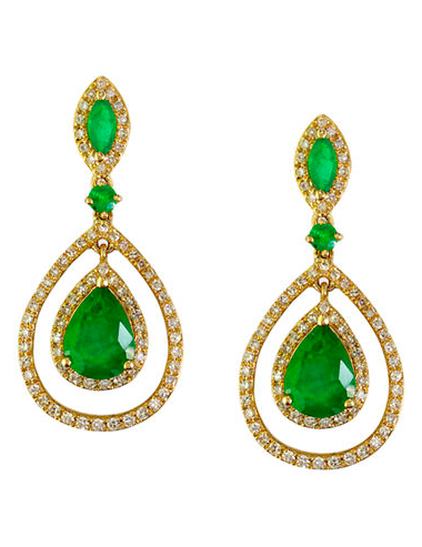 EFFY 14K Yellow Gold Diamond Emerald Earrings