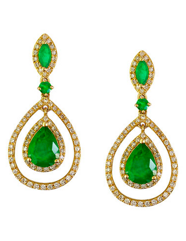 EFFY 14K Yellow Gold Diamond Emerald Earrings